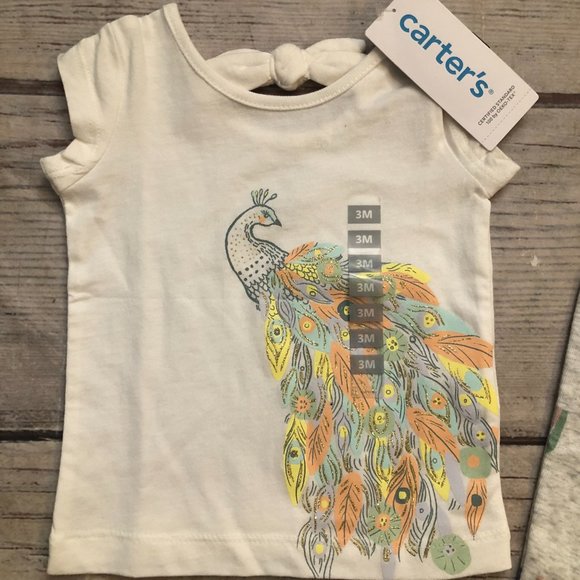Carter's Animal Clothing Set, Peacock Top &Animal Friends Pants Size 3 Month NWT - Picture 2 of 7